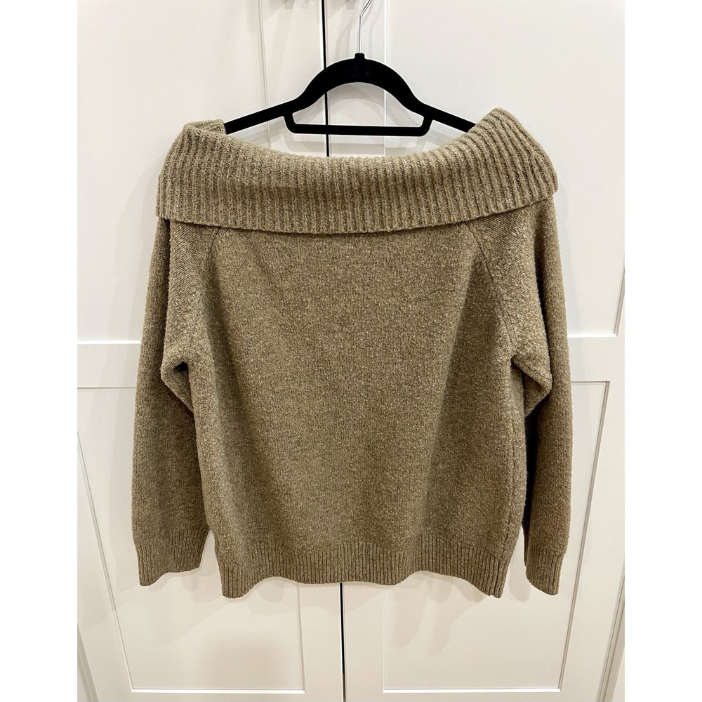 Illusory Women's Off the Shoulder Cowl Neck Sweater Knit Taupe Brown Size M